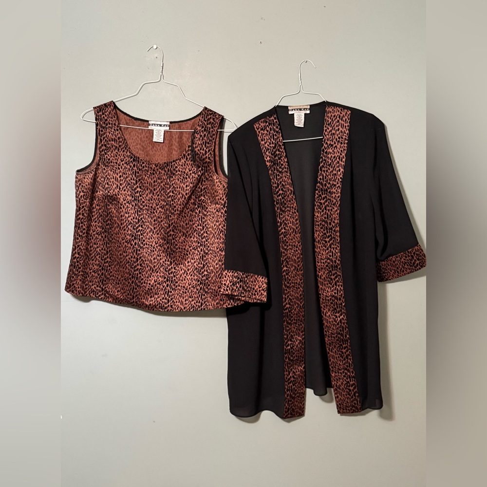 Dana Kay Black and Brown Leopard Print Top and Cardigan Set